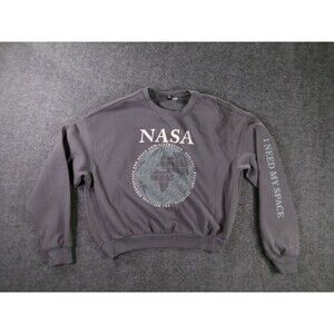 HM Sweatshirt Women Medium NASA Globe Graphic I Need My Space Gray Crewneck